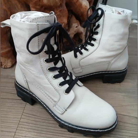 RAG & BONE Womens SHILOH White LEATHER Lace Up COMBAT BOOTS Shoe Size 7.5/38 - Picture 3 of 10